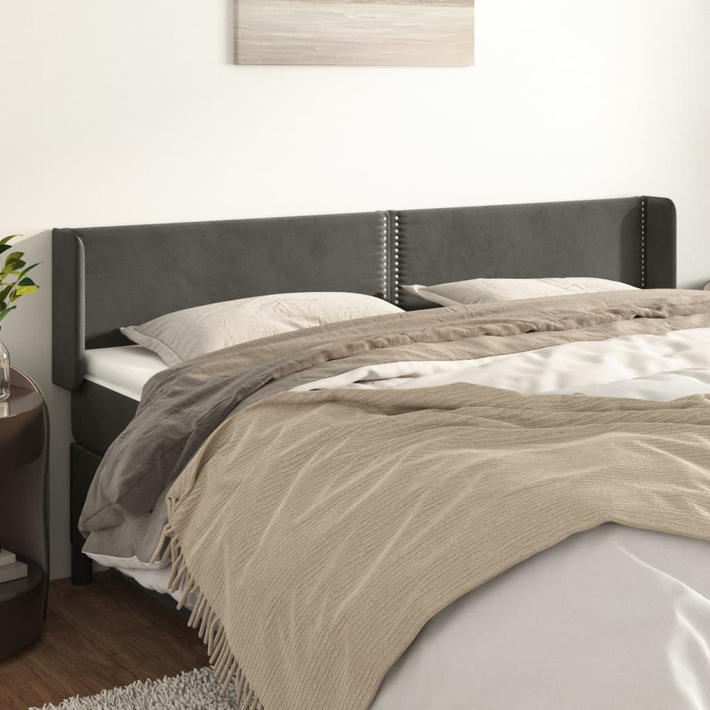 sengegavl med kanter 163x16x78/88 cm fløjl mørkegrå
