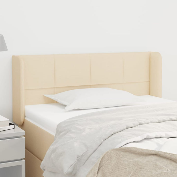 sengegavl med kanter 103x16x78/88 cm stof cremefarvet
