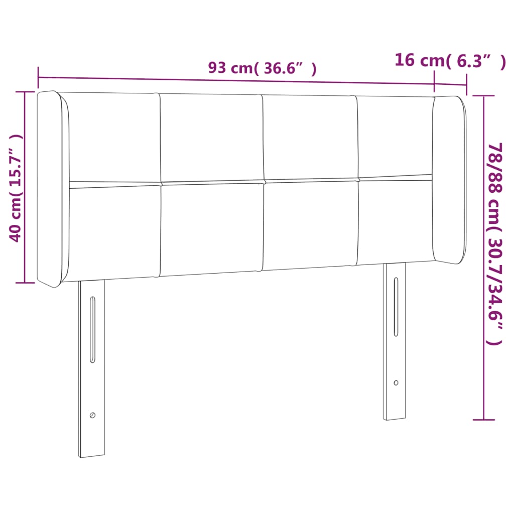 sengegavl med kanter 93x16x78/88 cm fløjl lysegrå