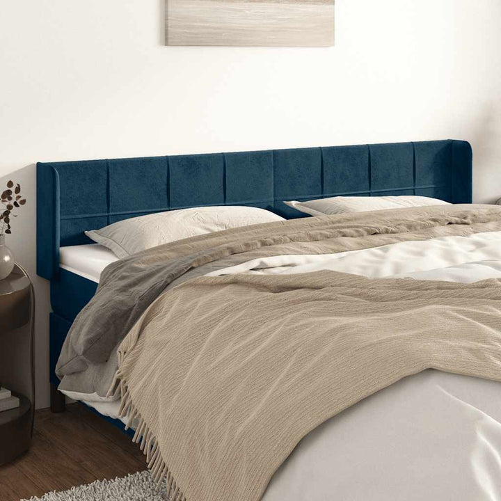 sengegavl med kanter 163x16x78/88 cm fløjl mørkeblå