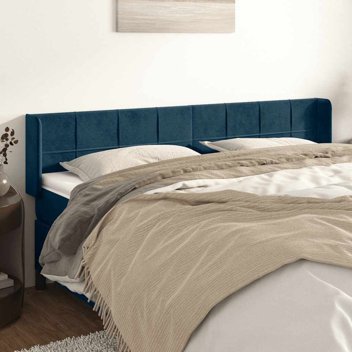 sengegavl med kanter 203x16x78/88 cm fløjl mørkeblå