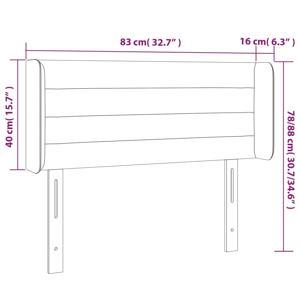 sengegavl med kanter 83x16x78/128 cm stof cremefarvet