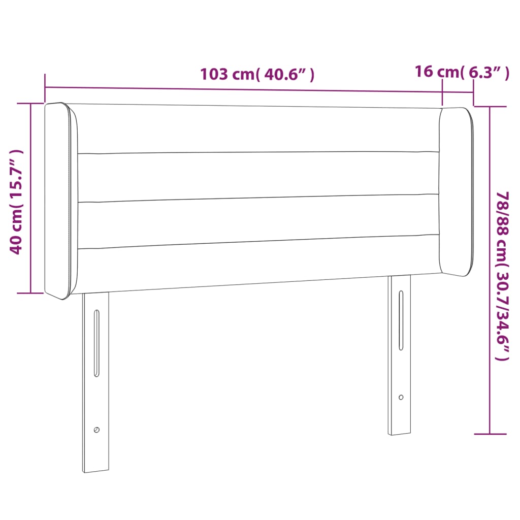 sengegavl med kanter 103x16x78/88 cm stof cremefarvet