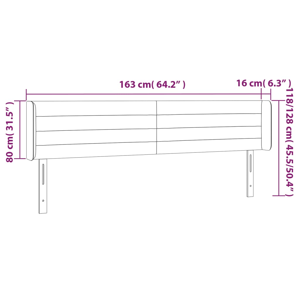 sengegavl med kanter 163x16x78/88 cm stof sort