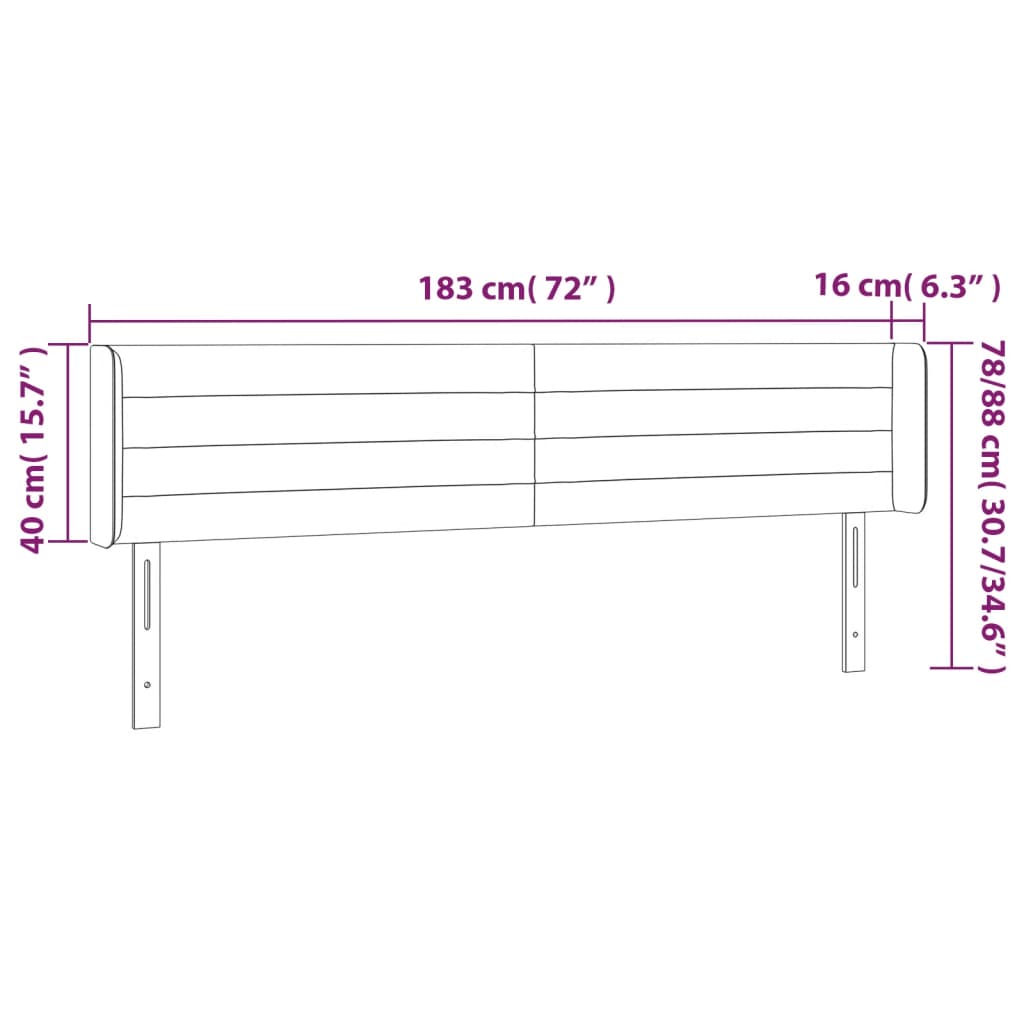 sengegavl med kanter 183x16x78/88 cm stof cremefarvet