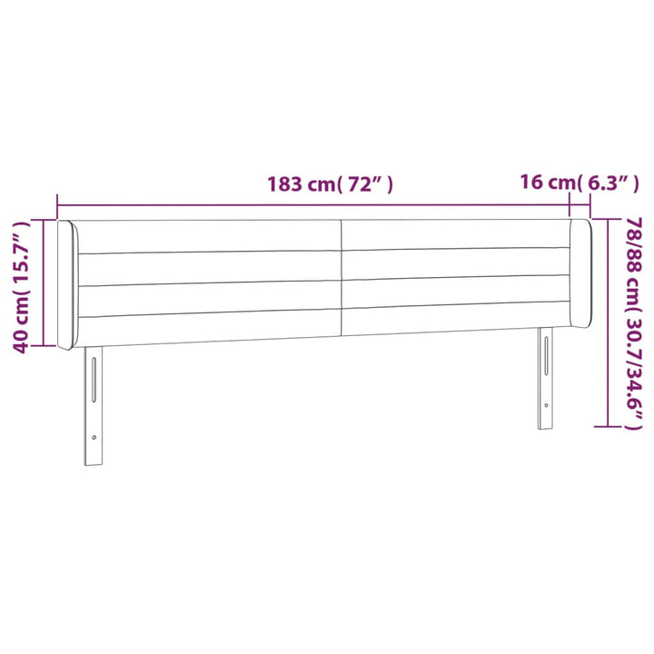 sengegavl med kanter 183x16x78/88 cm stof cremefarvet