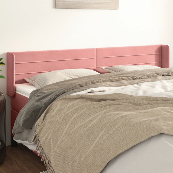 sengegavl med kanter 163x16x78/88 cm fløjl lyserød