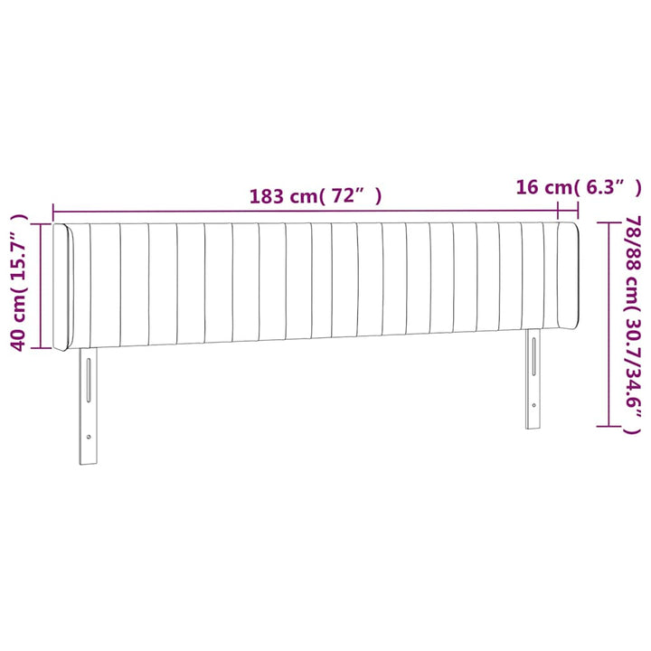 sengegavl med kanter 183x16x78/88 cm stof cremefarvet