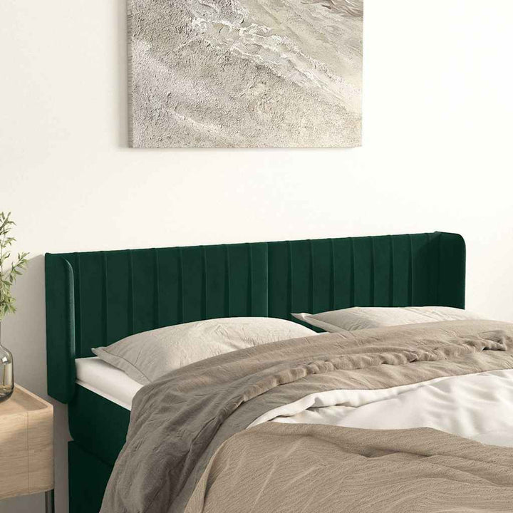 sengegavl med kanter 147x16x78/88 cm fløjl mørkegrøn