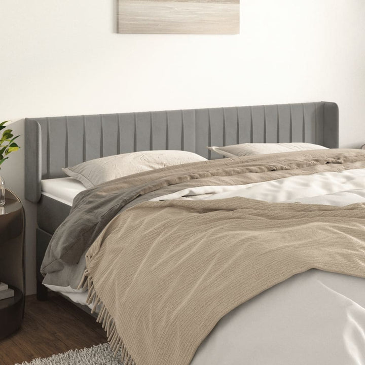 sengegavl med kanter 163x16x78/88 cm fløjl lysegrå