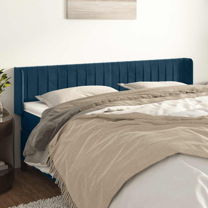 sengegavl med kanter 183x16x78/88 cm fløjl mørkeblå