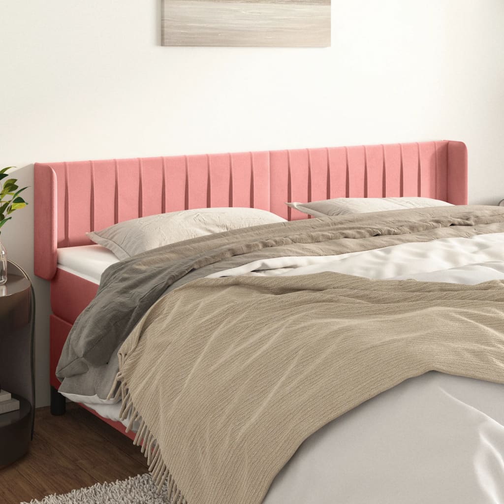 sengegavl med kanter 203x16x78/88 cm fløjl lyserød