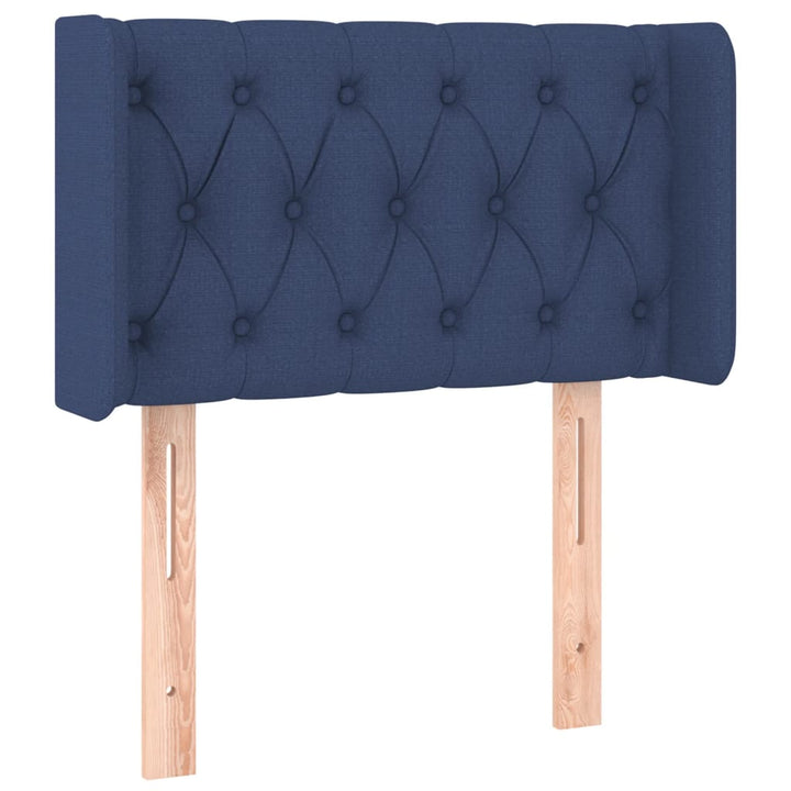 sengegavl med kanter 83x16x78/128 cm stof blå