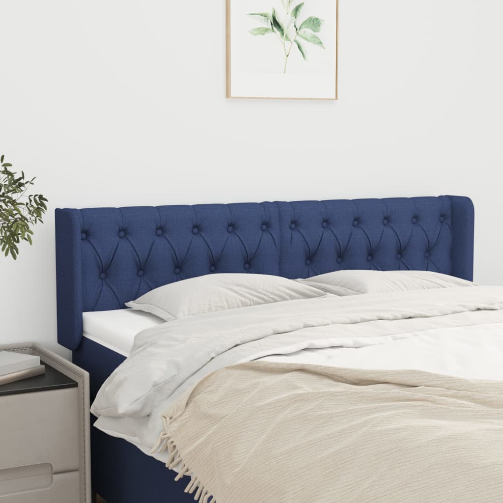 sengegavl med kanter 163x16x78/88 cm stof blå