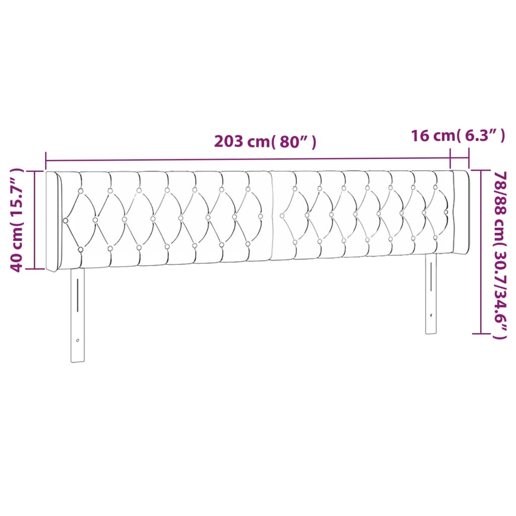 sengegavl med kanter 203x16x78/88 cm stof cremefarvet