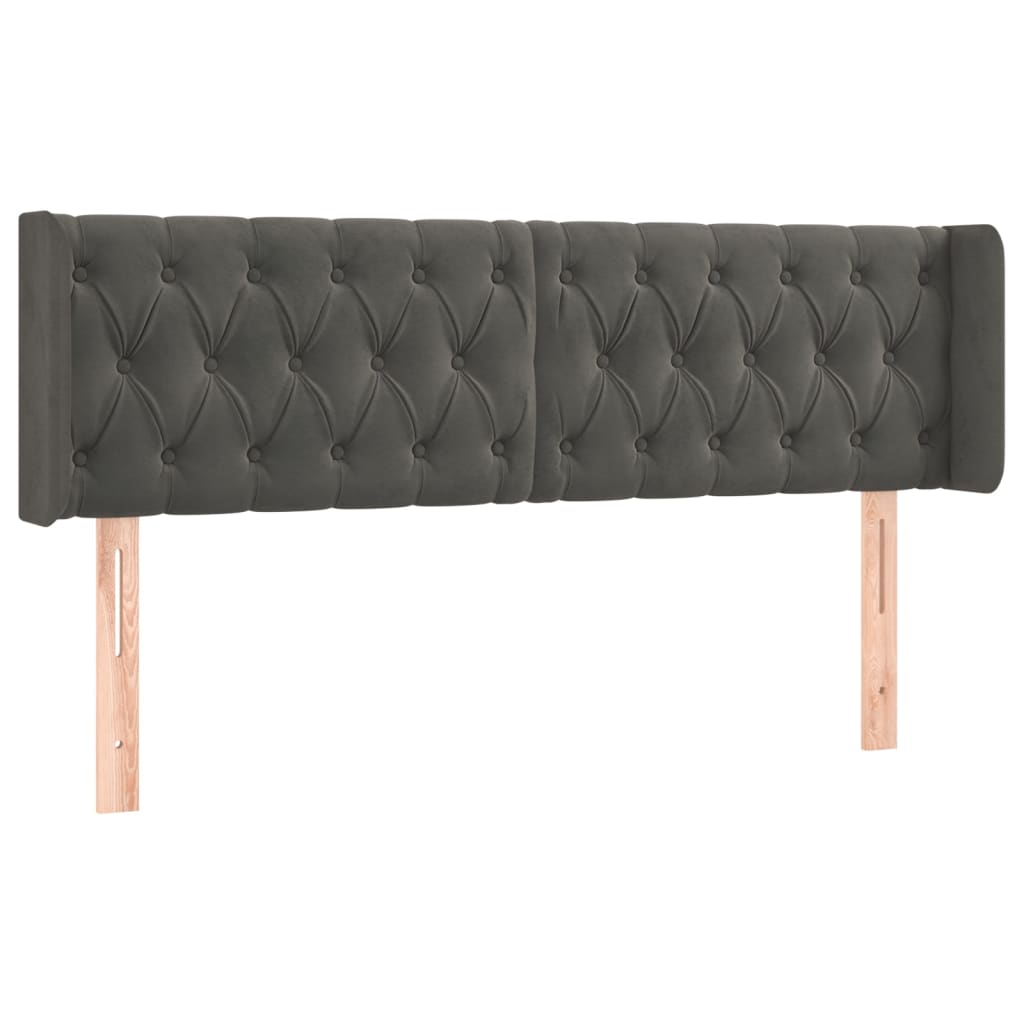 sengegavl med kanter 163x16x78/88 cm fløjl mørkegrå