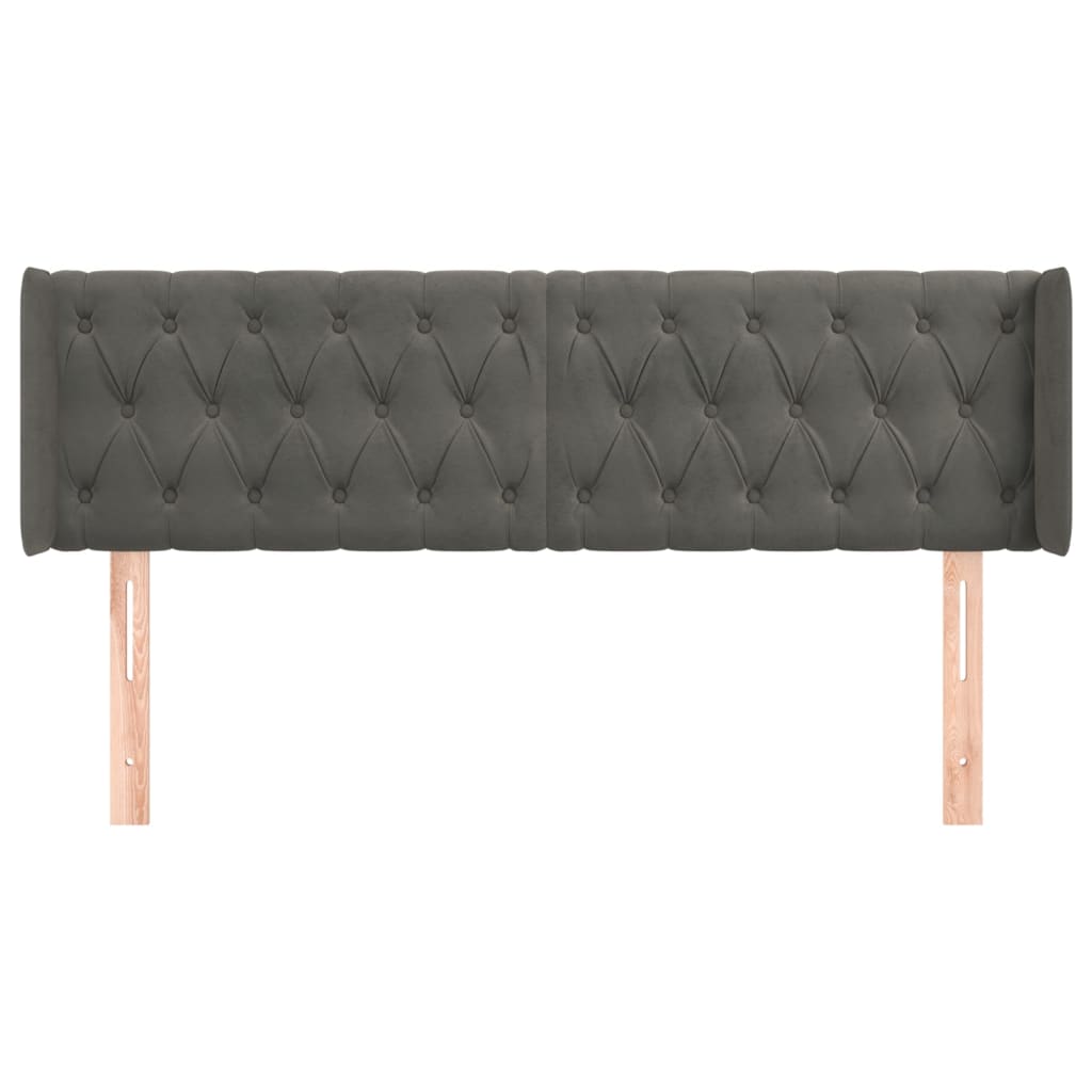 sengegavl med kanter 163x16x78/88 cm fløjl mørkegrå