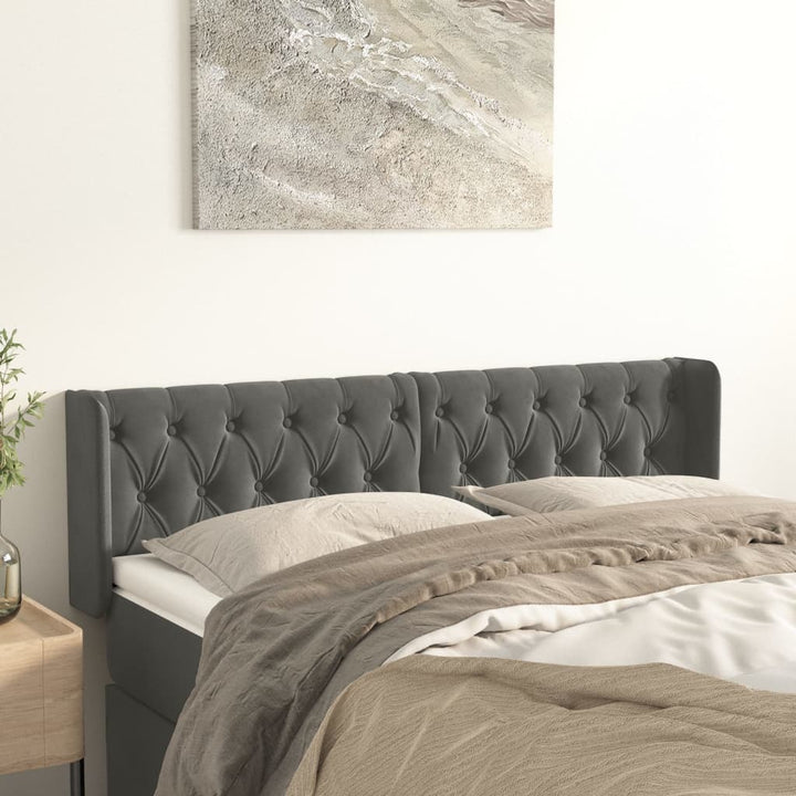 sengegavl med kanter 163x16x78/88 cm fløjl mørkegrå