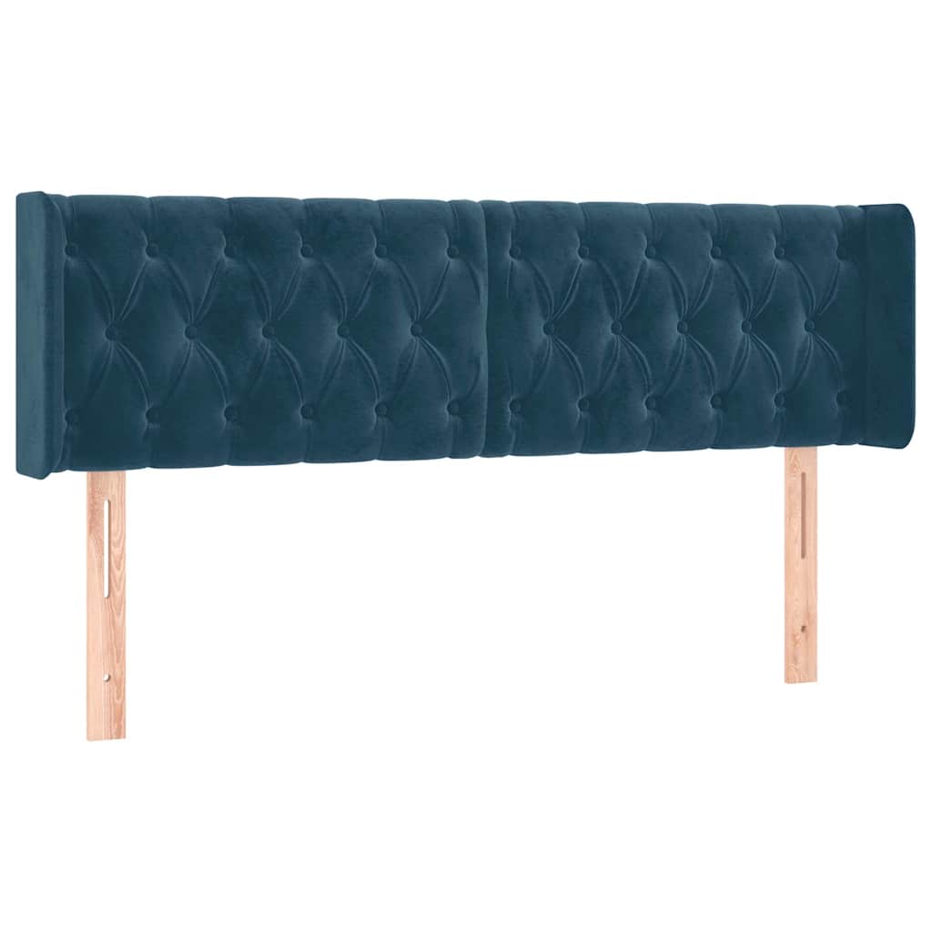 sengegavl med kanter 163x16x78/88 cm fløjl mørkeblå