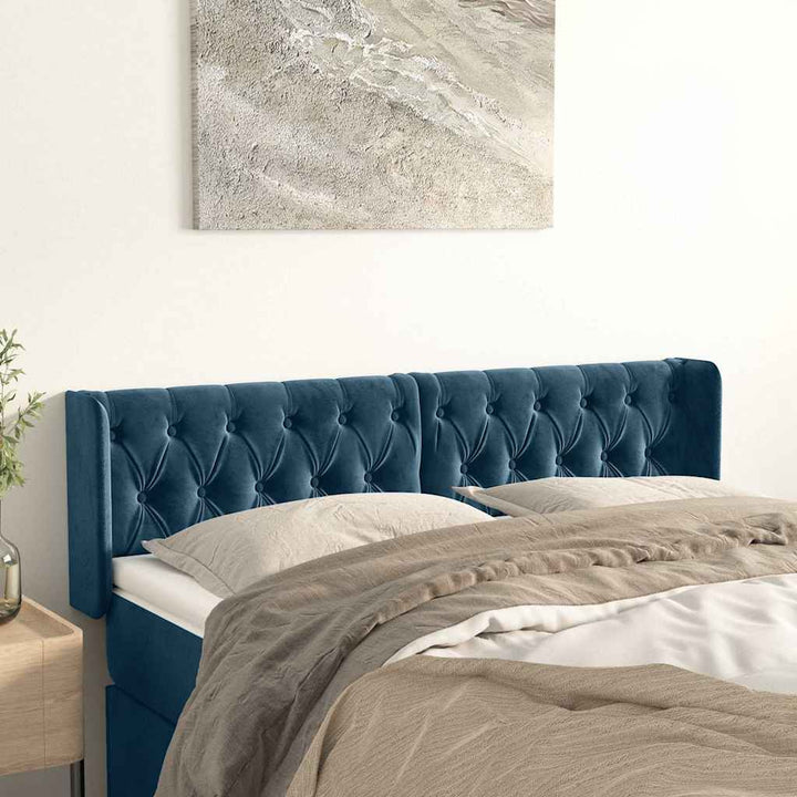 sengegavl med kanter 163x16x78/88 cm fløjl mørkeblå
