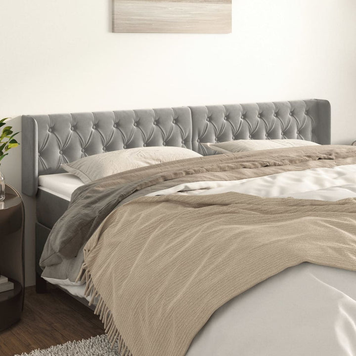 sengegavl med kanter 183x16x78/88 cm fløjl lysegrå