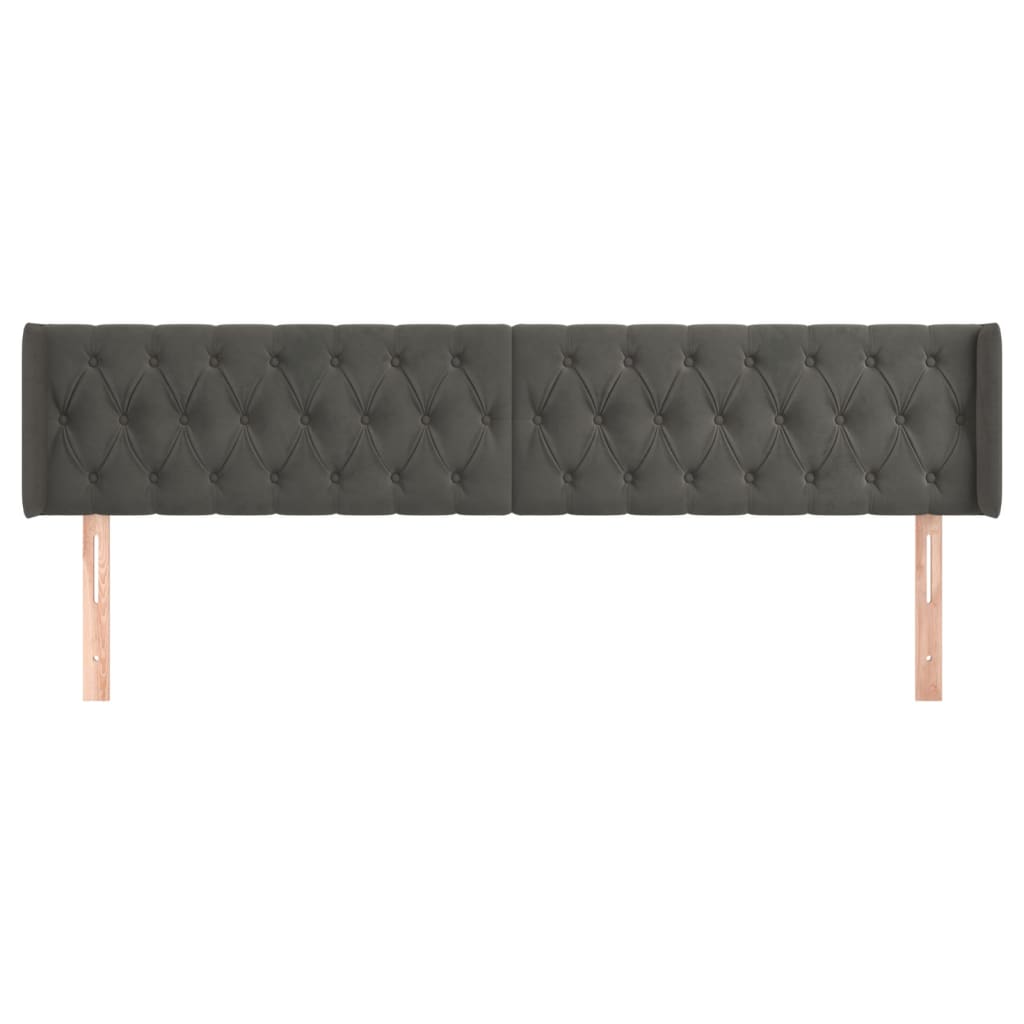 sengegavl med kanter 183x16x78/88 cm fløjl mørkegrå