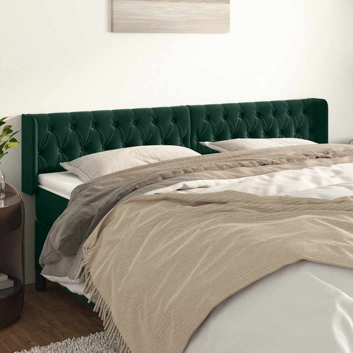 sengegavl med kanter 183x16x78/88 cm fløjl mørkegrøn