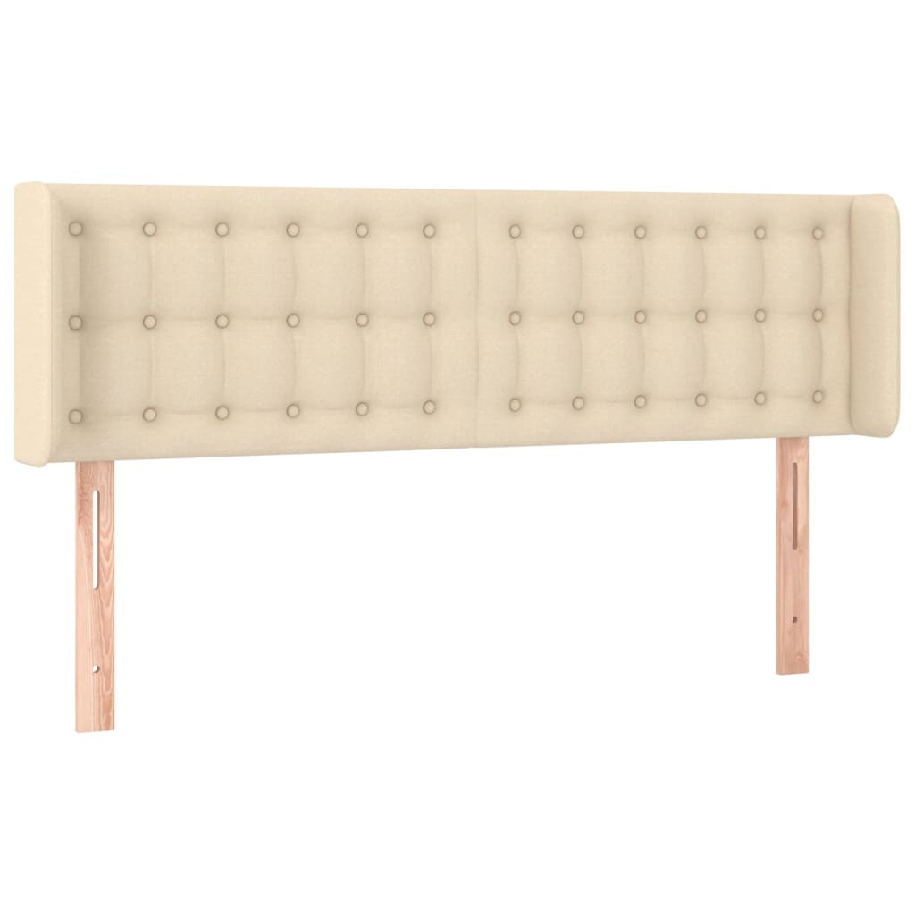 sengegavl med kanter 147x16x78/88 cm stof cremefarvet