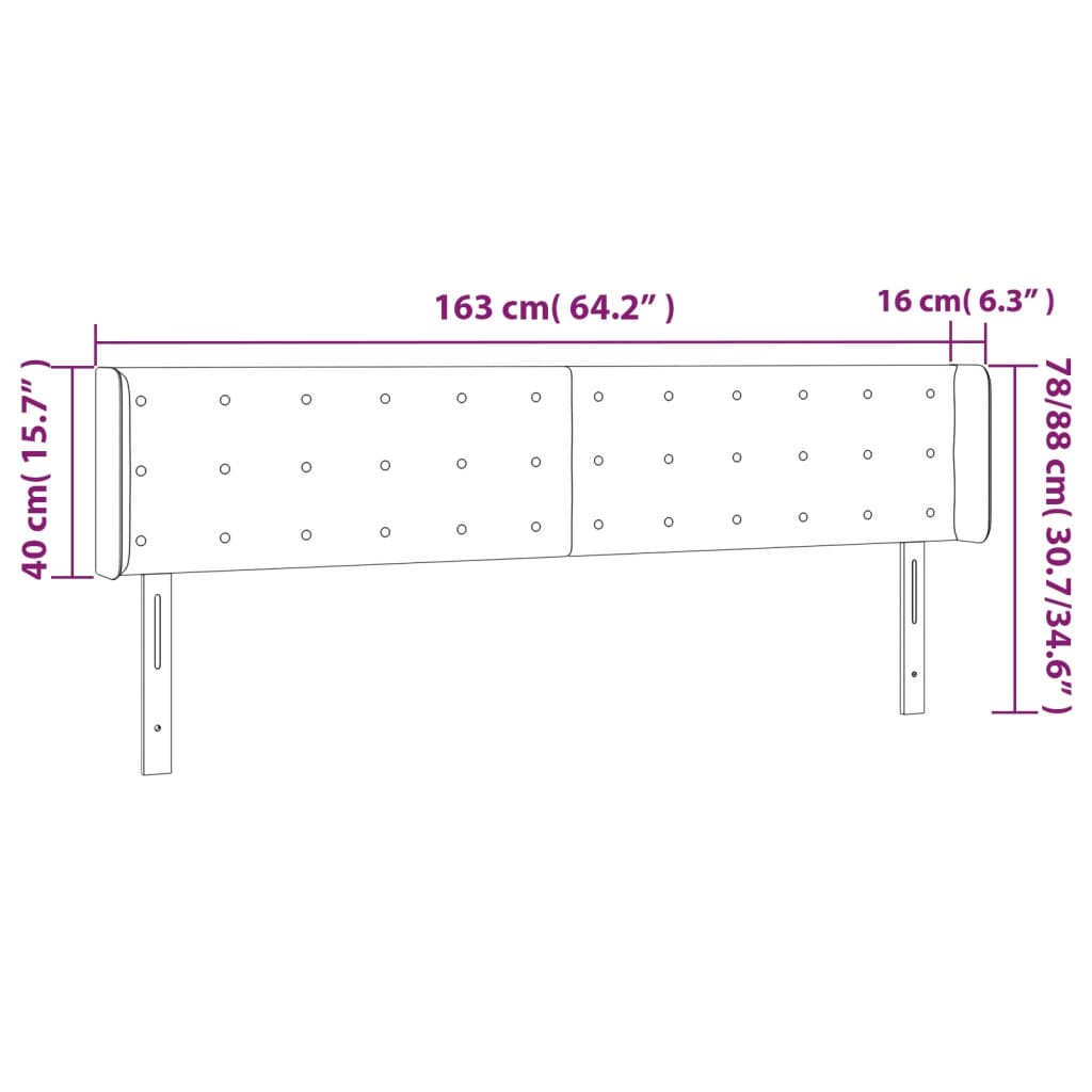 sengegavl med kanter 163x16x78/88 cm stof lysegrå