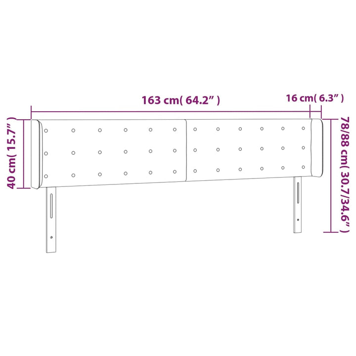 sengegavl med kanter 163x16x78/88 cm stof cremefarvet