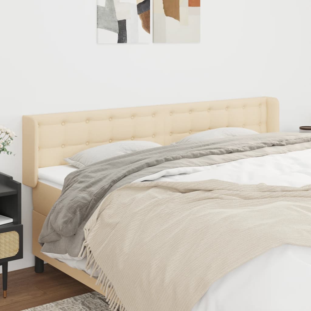 sengegavl med kanter 163x16x78/88 cm stof cremefarvet