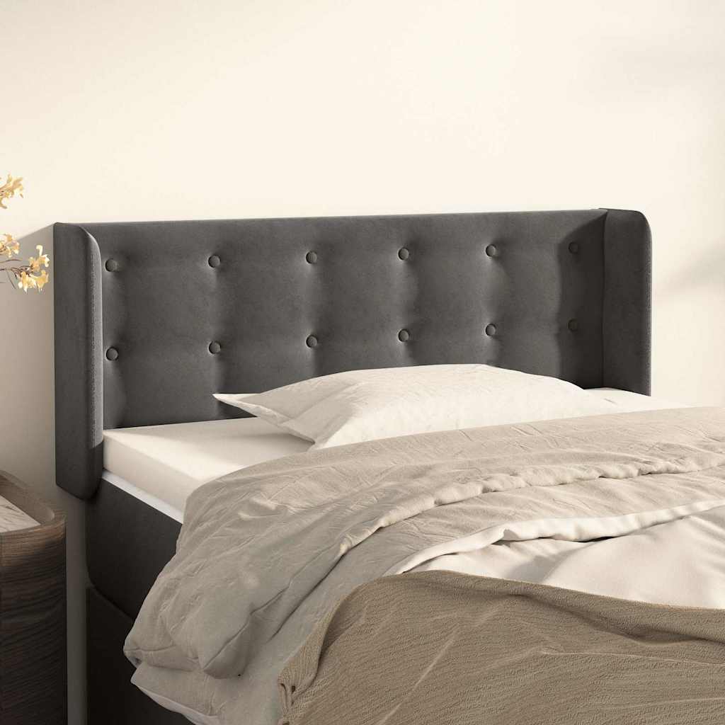 sengegavl med kanter 83x16x78/88 cm fløjl mørkegrå