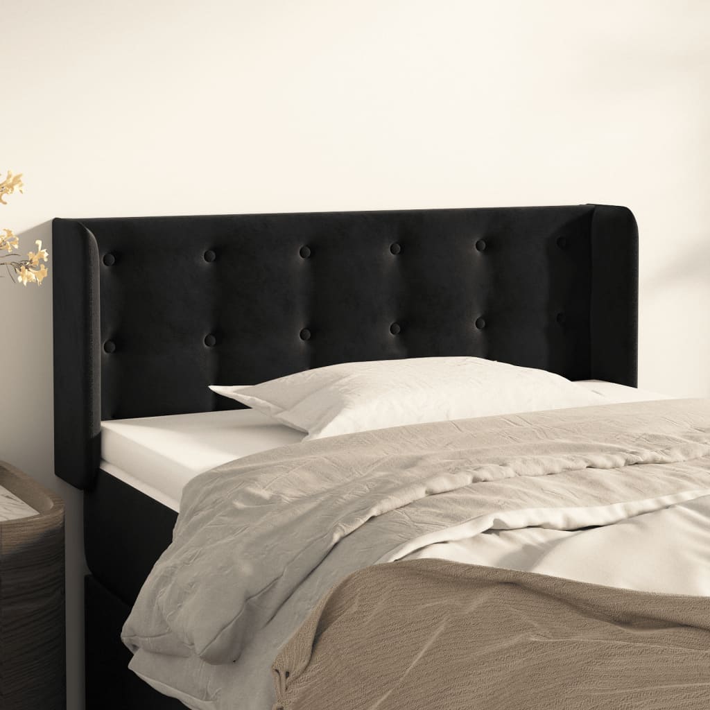 sengegavl med kanter 103x16x78/88 cm fløjl sort