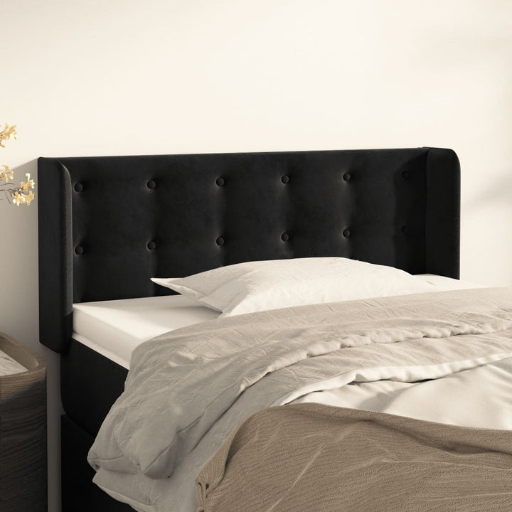 sengegavl med kanter 103x16x78/88 cm fløjl sort