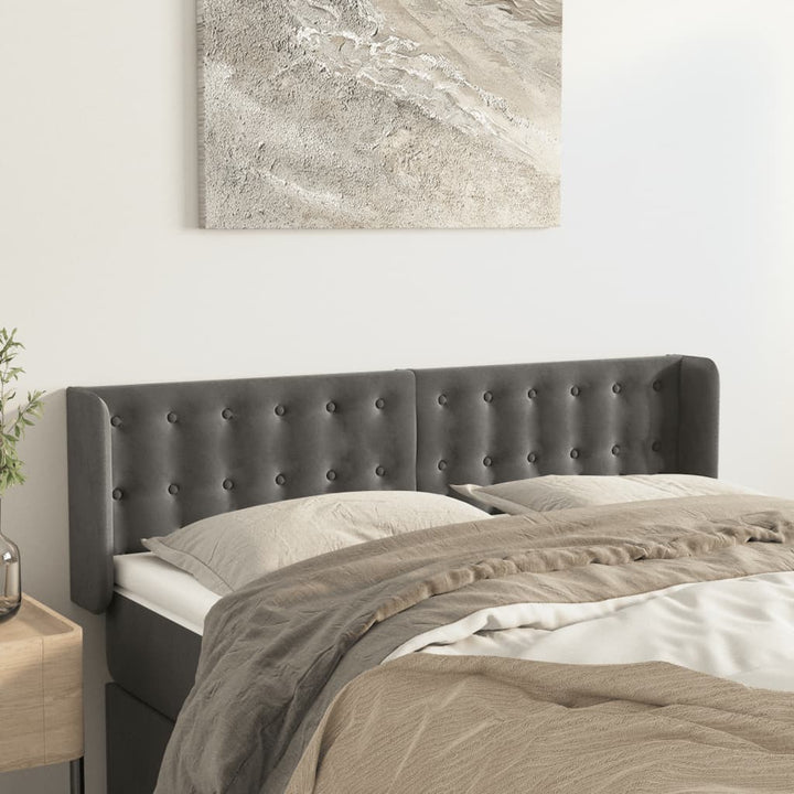 sengegavl med kanter 147x16x78/88 cm fløjl mørkegrå