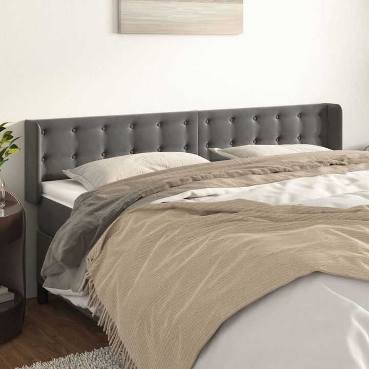 sengegavl med kanter 163x16x78/88 cm fløjl mørkegrå