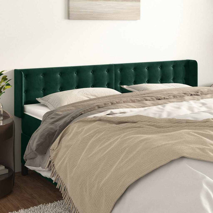 sengegavl med kanter 163x16x78/88 cm fløjl mørkegrøn
