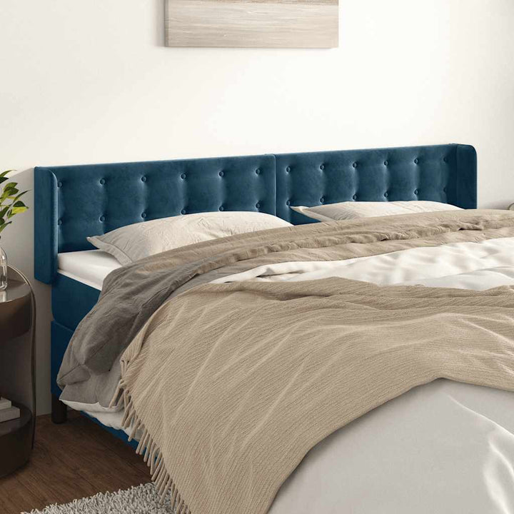 sengegavl med kanter 163x16x78/88 cm fløjl mørkeblå