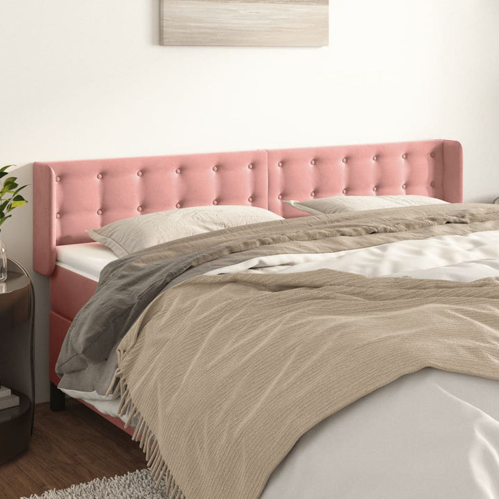 sengegavl med kanter 163x16x78/88 cm fløjl lyserød