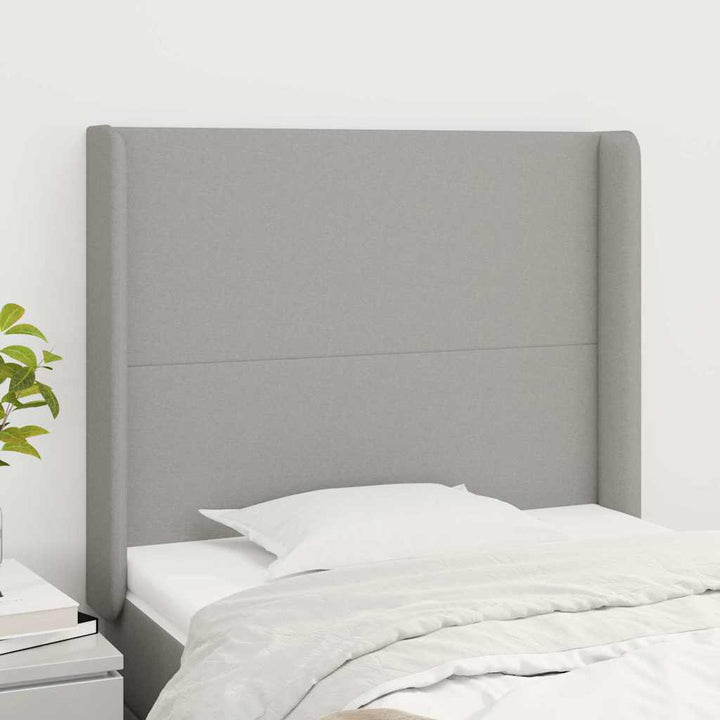 sengegavl med kanter 83x16x118/128 cm stof lysegrå