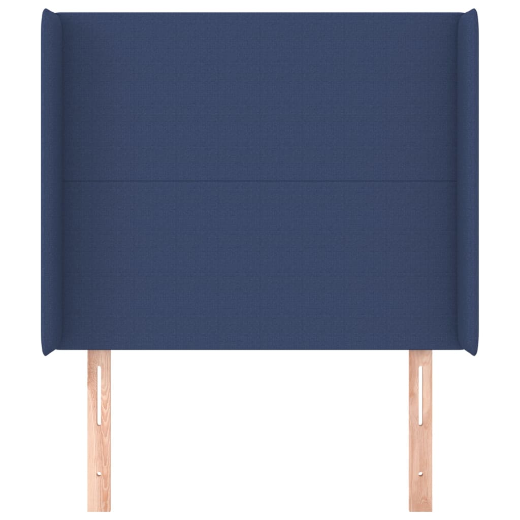 sengegavl med kanter 83x16x118/128 cm stof blå