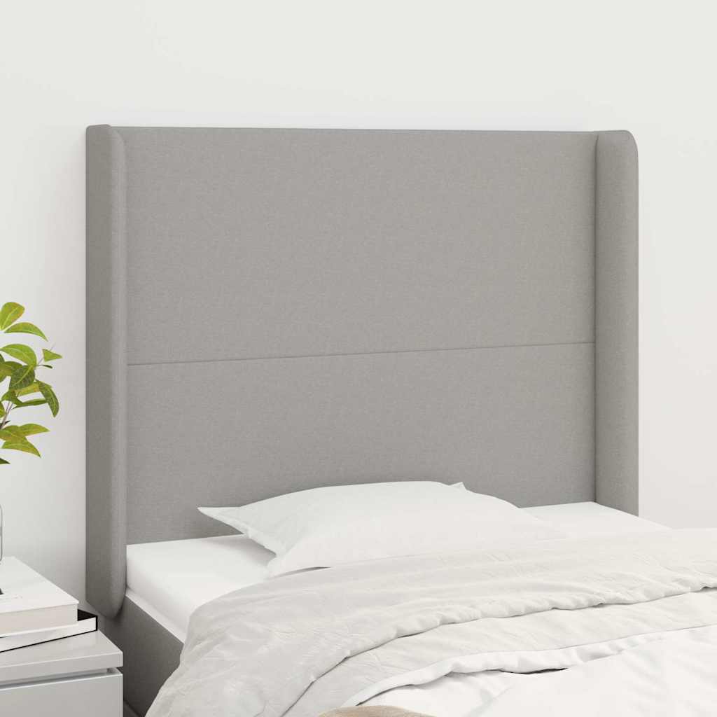sengegavl med kanter 93x16x118/128 cm stof lysegrå