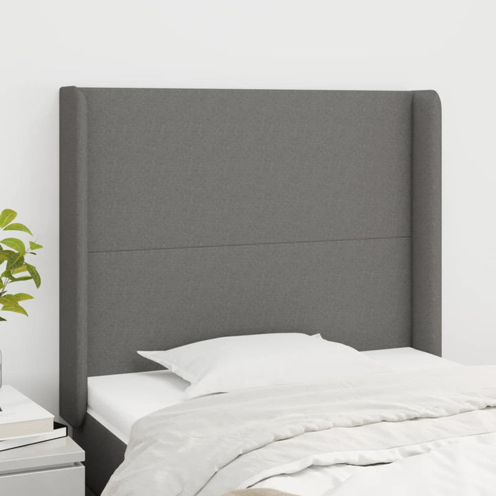 sengegavl med kanter 93x16x118/128 cm stof mørkegrå