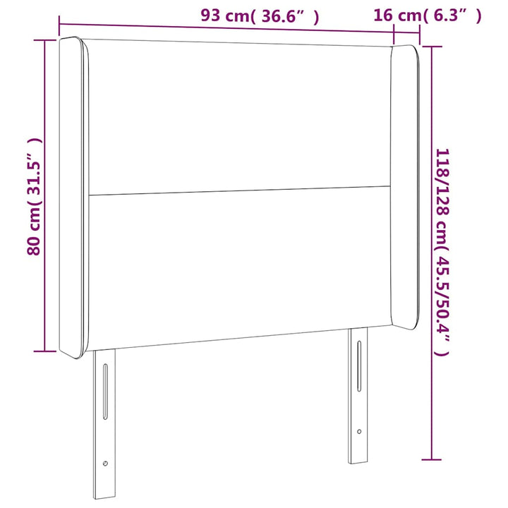 sengegavl med kanter 93x16x118/128 cm stof sort