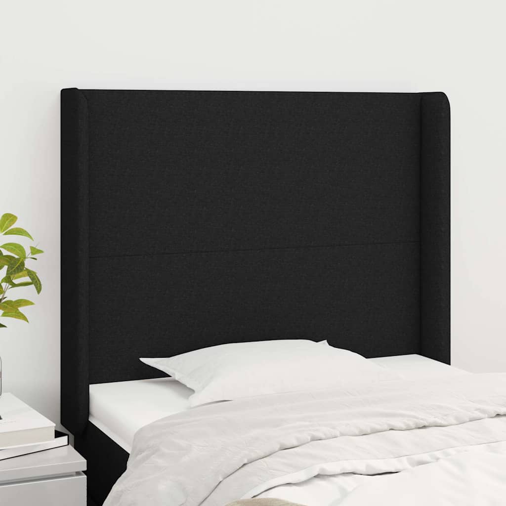 sengegavl med kanter 93x16x118/128 cm stof sort