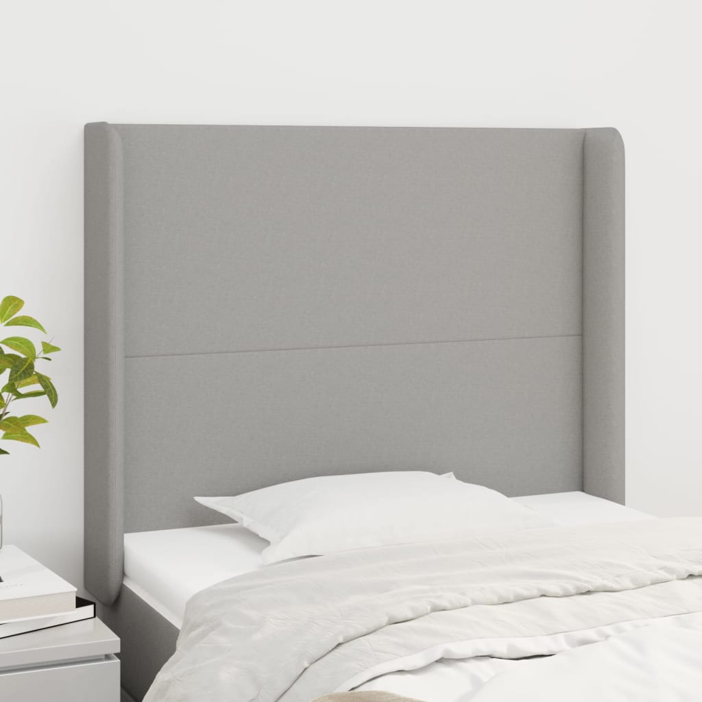 sengegavl med kanter 103x16x118/128 cm stof lysegrå