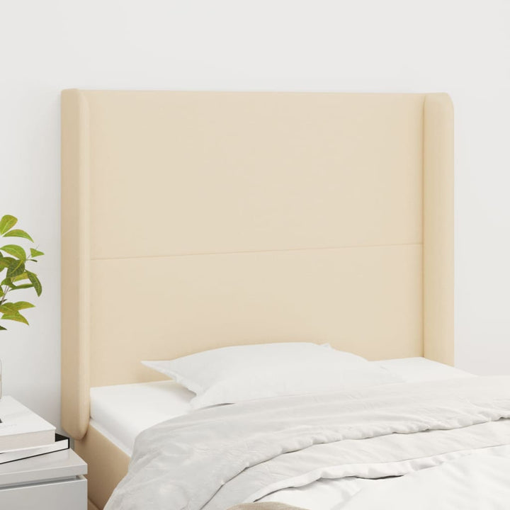 sengegavl med kanter 103x16x118/128 cm stof cremefarvet