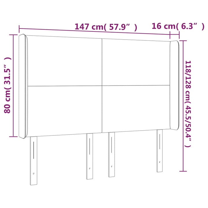 sengegavl med kanter 147x16x118/128 cm stof mørkebrun