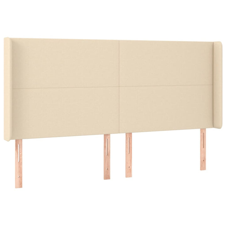sengegavl med kanter 183x16x118/128 cm stof cremefarvet