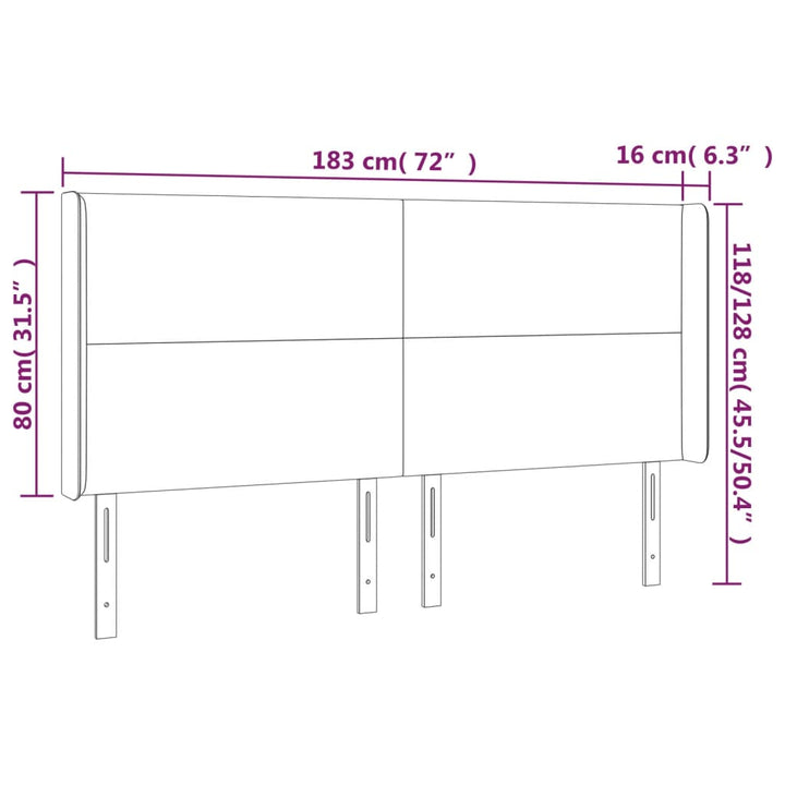 sengegavl med kanter 183x16x118/128 cm stof cremefarvet